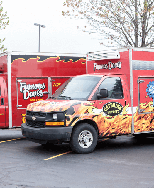 Famous Dave's BBQ branded Catering Vans
