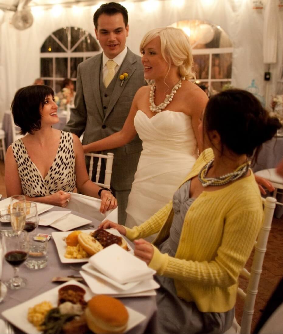 Husband and Wife at a wedding with Famous Dave's BBQ